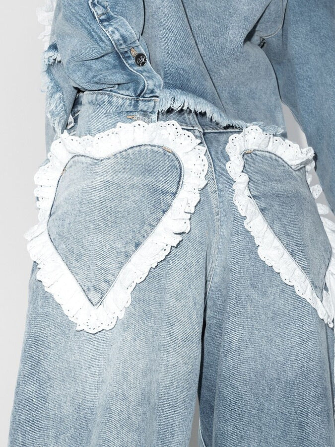 Women's Fashion Retro Distressed Wash Straight-leg Pants