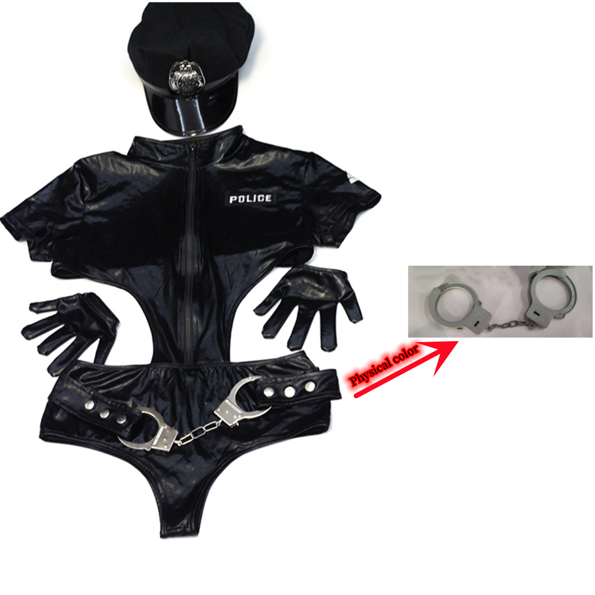 Halloween Carnival Party Game Costume Black Patent Leather Policewoman