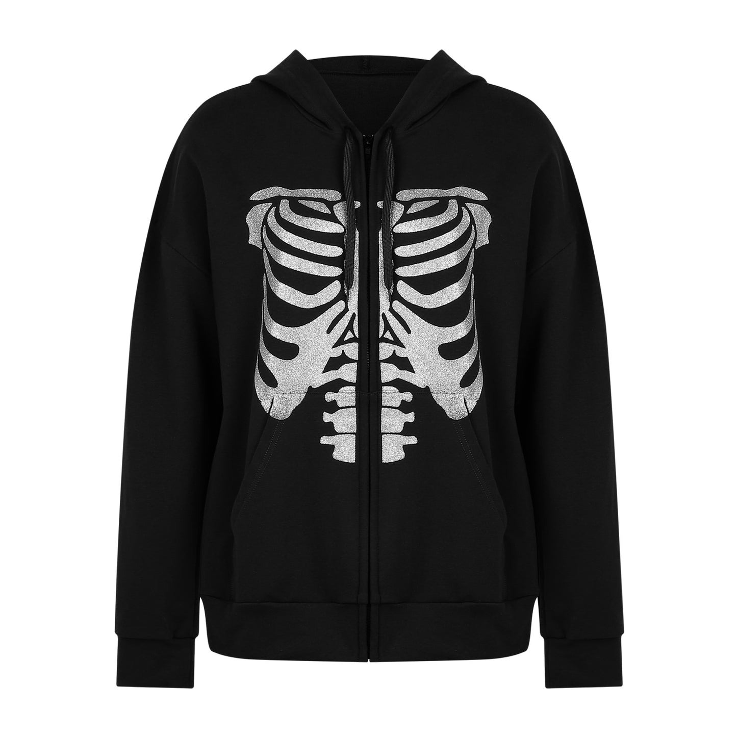European And American Halloween Skull Print Pullover Hooded Zip Cardigan