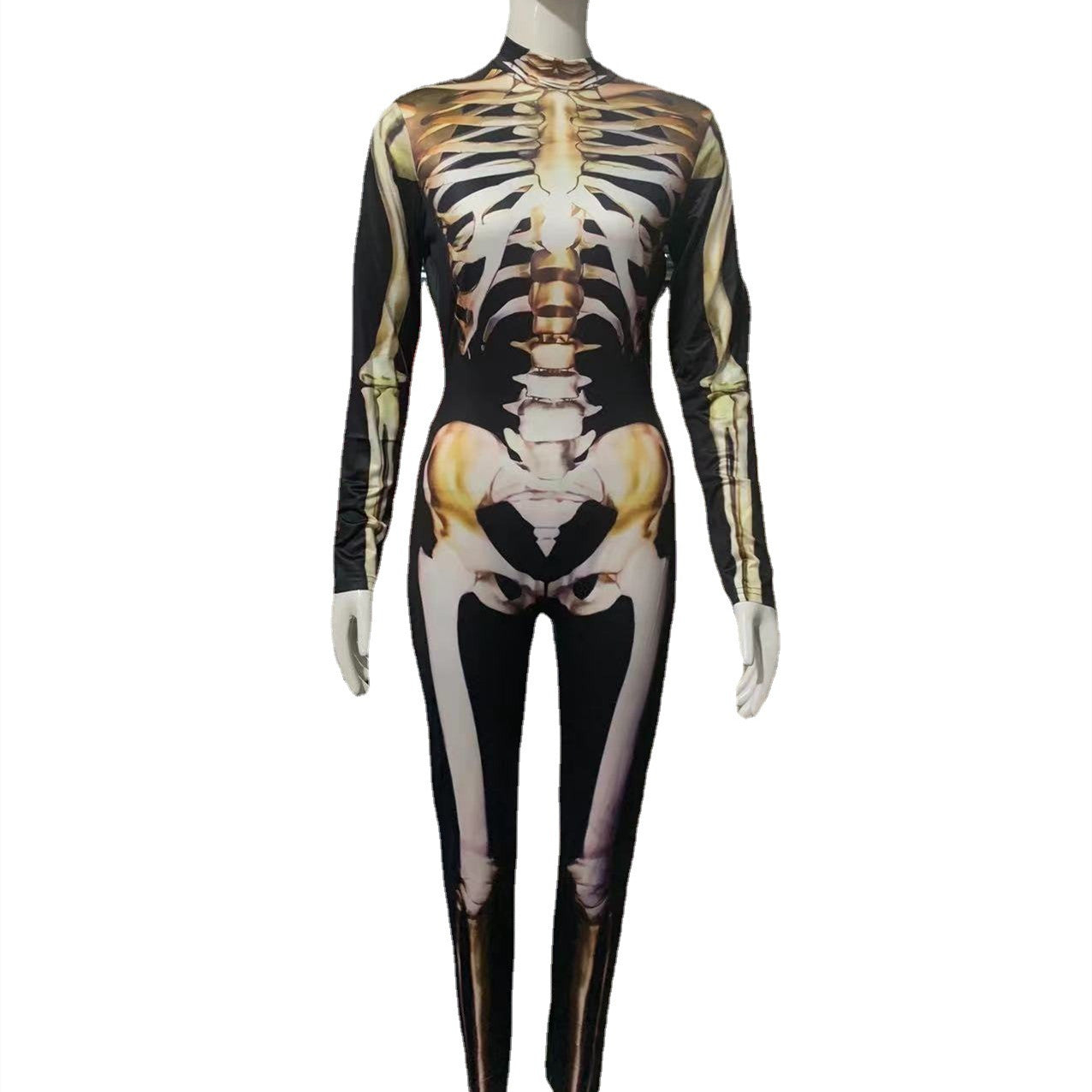 Halloween Skeleton Skull Digital Print Skinny Jumpsuit