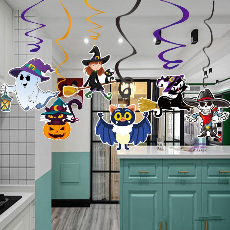 6 Piece Set Of Cartoon Ghost Bat Halloween PVC Spiral Pendant