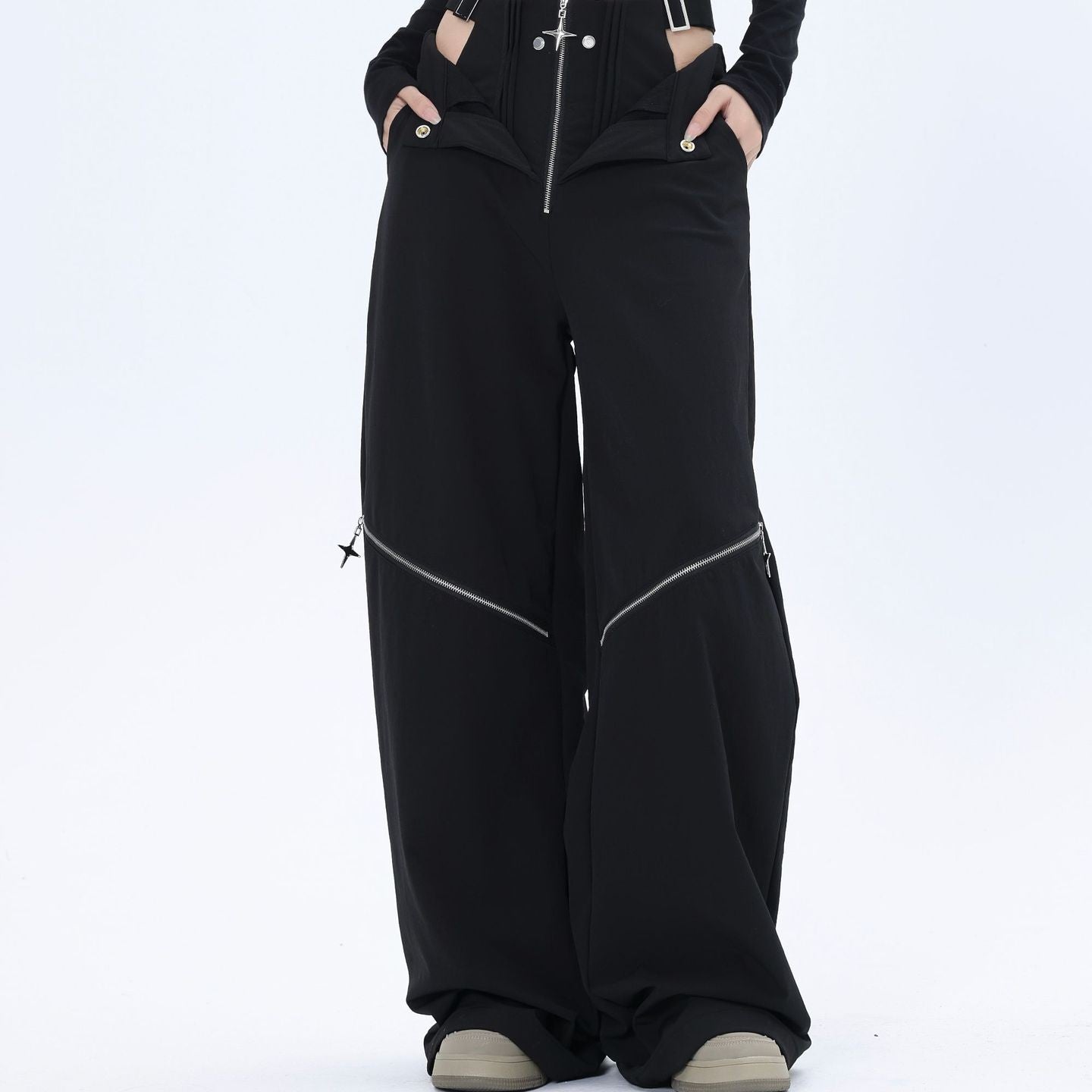 Hot Girl Zipper Design Casual Trousers