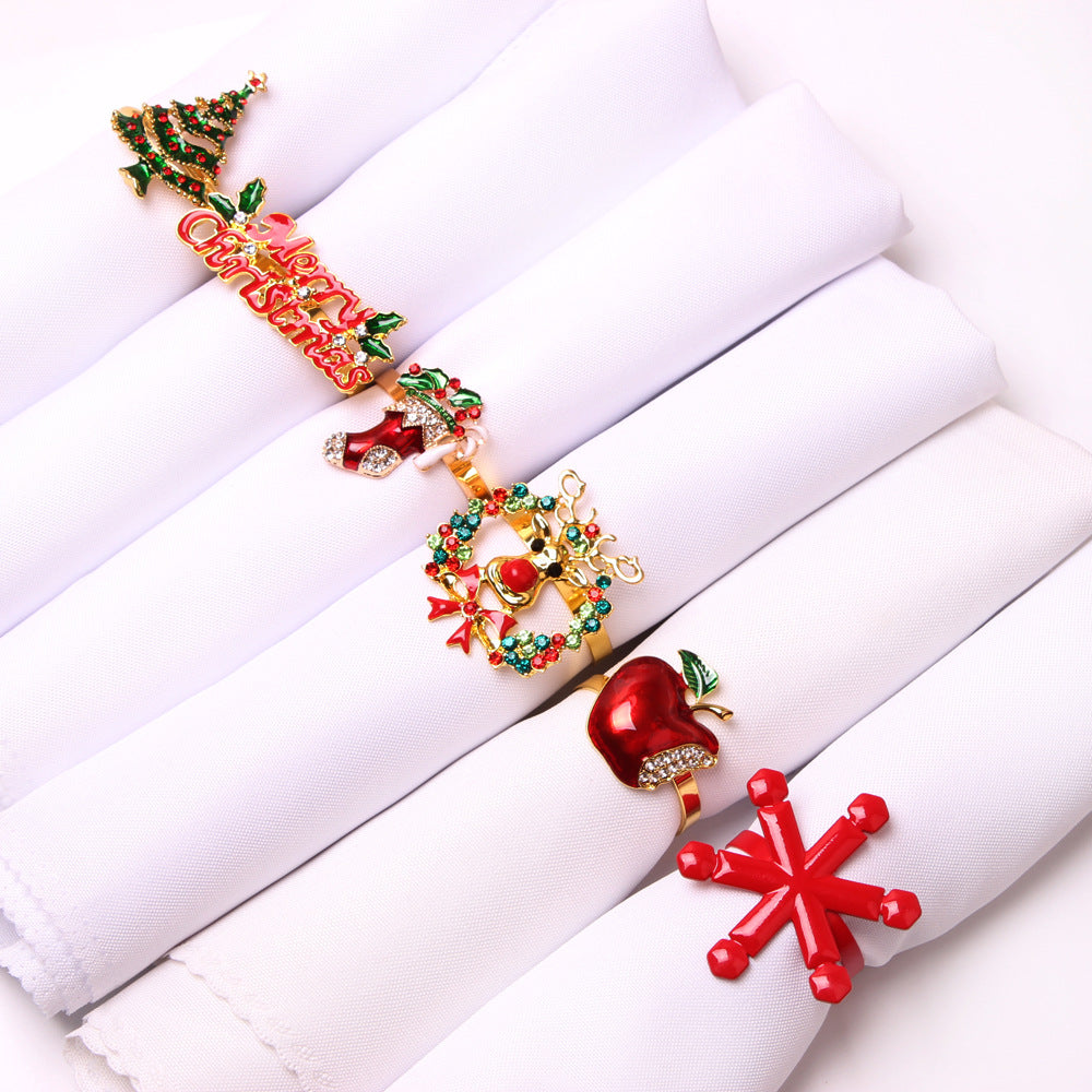 Christmas Elk Wreath Christmas Tree Bells Snowflake Napkin Ring