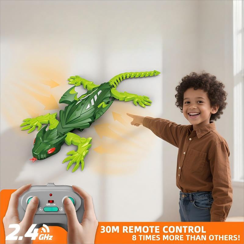 Wall-Climbing RC Gecko, a Rechargeable Remote Control Robot That Crawls on Floors and Walls! Features Stunning LED Eyes, Flapping Wings, and Makes a Cool Gift for Kids.