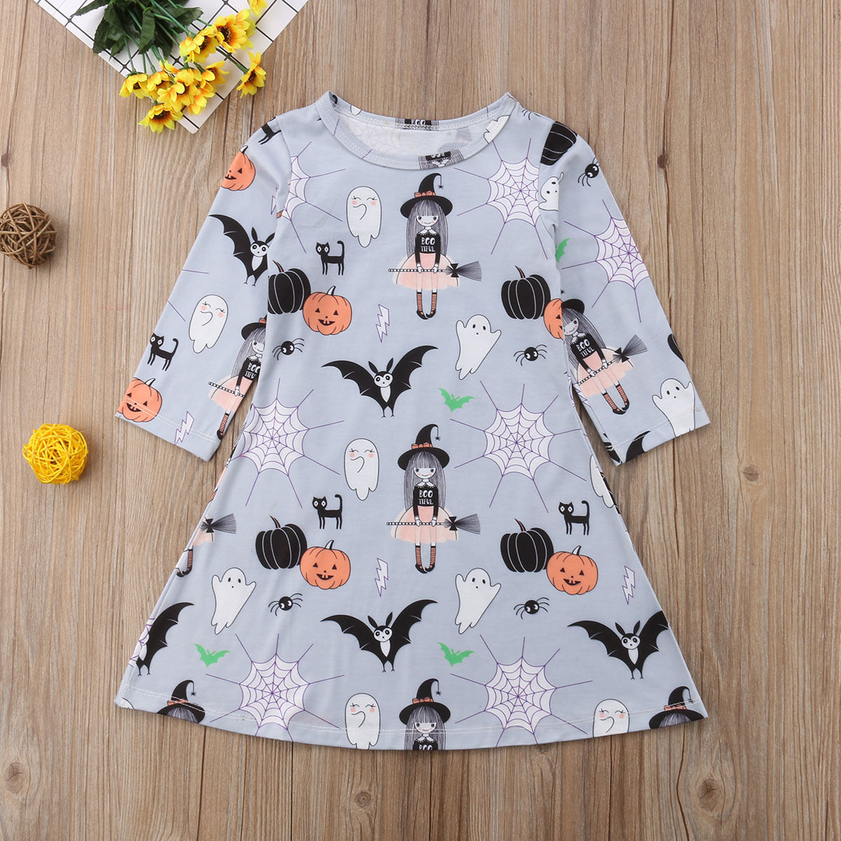 Halloween Girl's Dress Spider Pumpkin Cartoon Print Long Sleeve Children's Casual Skirt