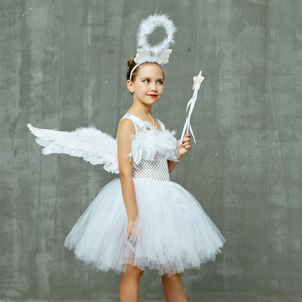Halloween White Angel Play Costume Children's Performance Pettiskirt Suit Princess Dress