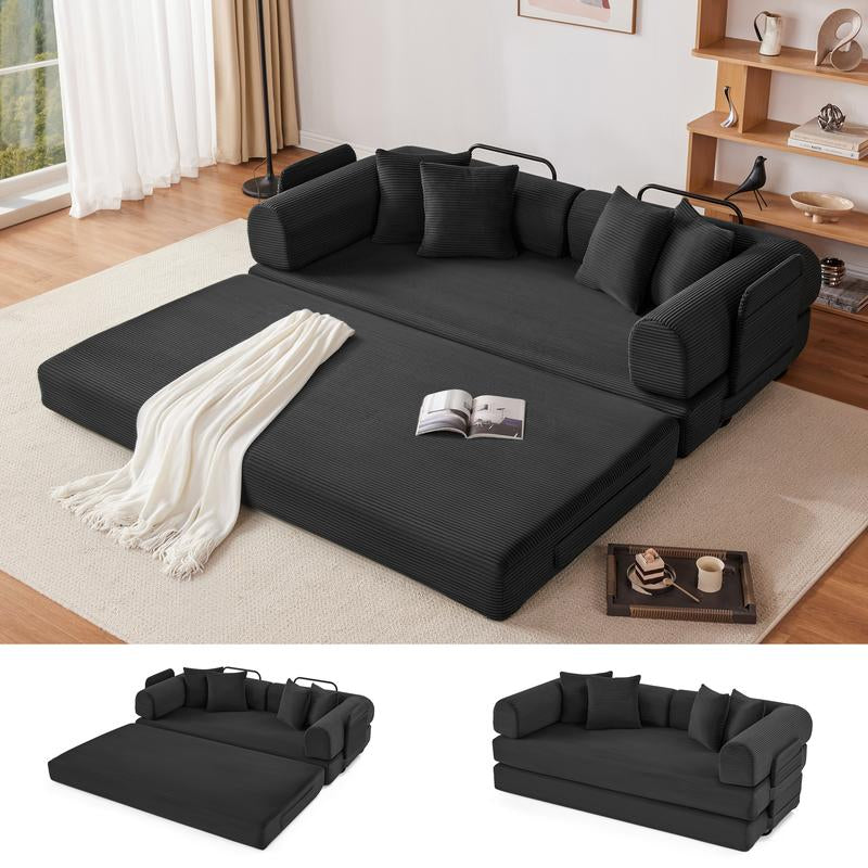 79" Oversized Boneless Couch with 4 Pillows,5 in 1 Convertible Sleeper Futon Sofa Bed with Deep Seat,Corduroy Foldable Modular Floor Pull Out Couch for Living Room,No Assemble