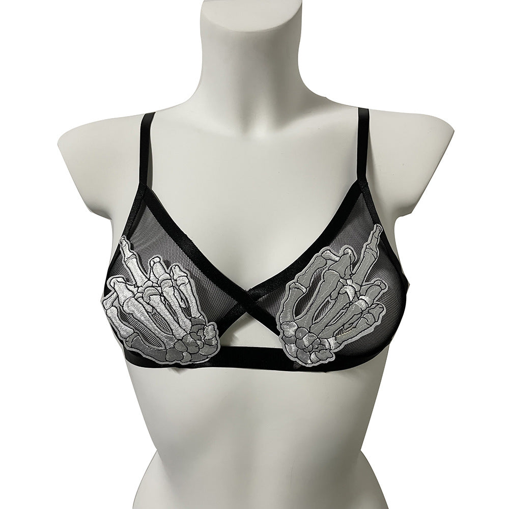Club Halloween Skull Hooded Bra Underwear