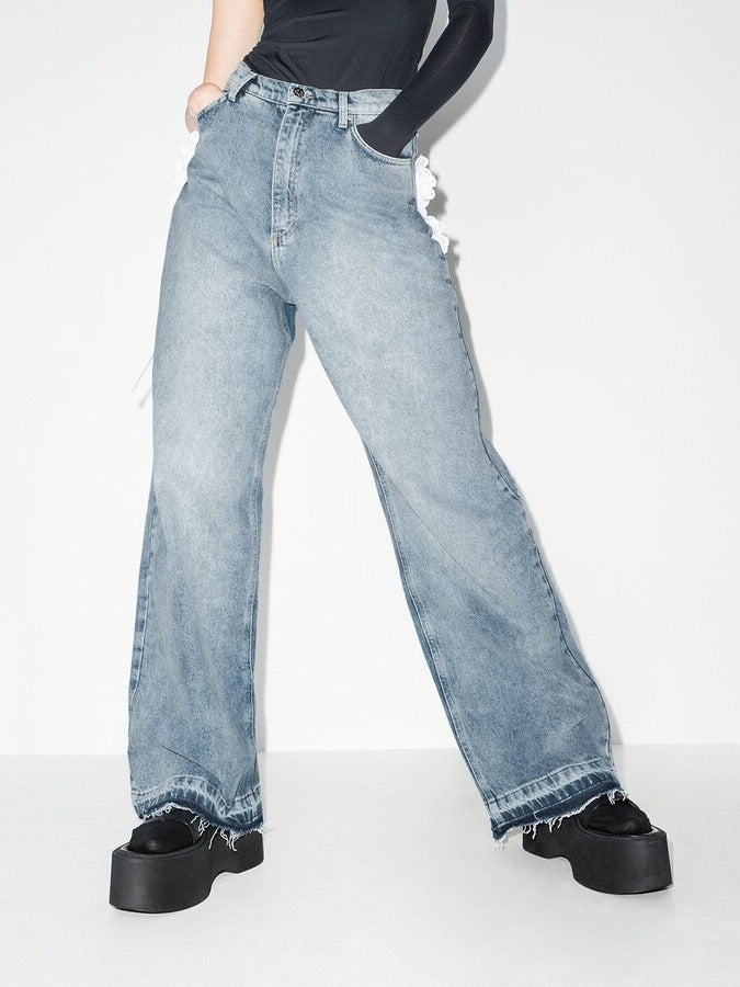 Women's Fashion Retro Distressed Wash Straight-leg Pants