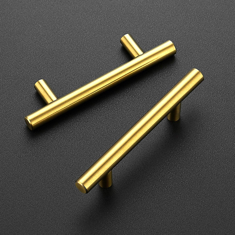 10 Pack 5 Inch Cabinet Pulls Brushed Brass Stainless Steel Kitchen Drawer Pulls Cabinet Handles 5”Length, 3” Hole Center