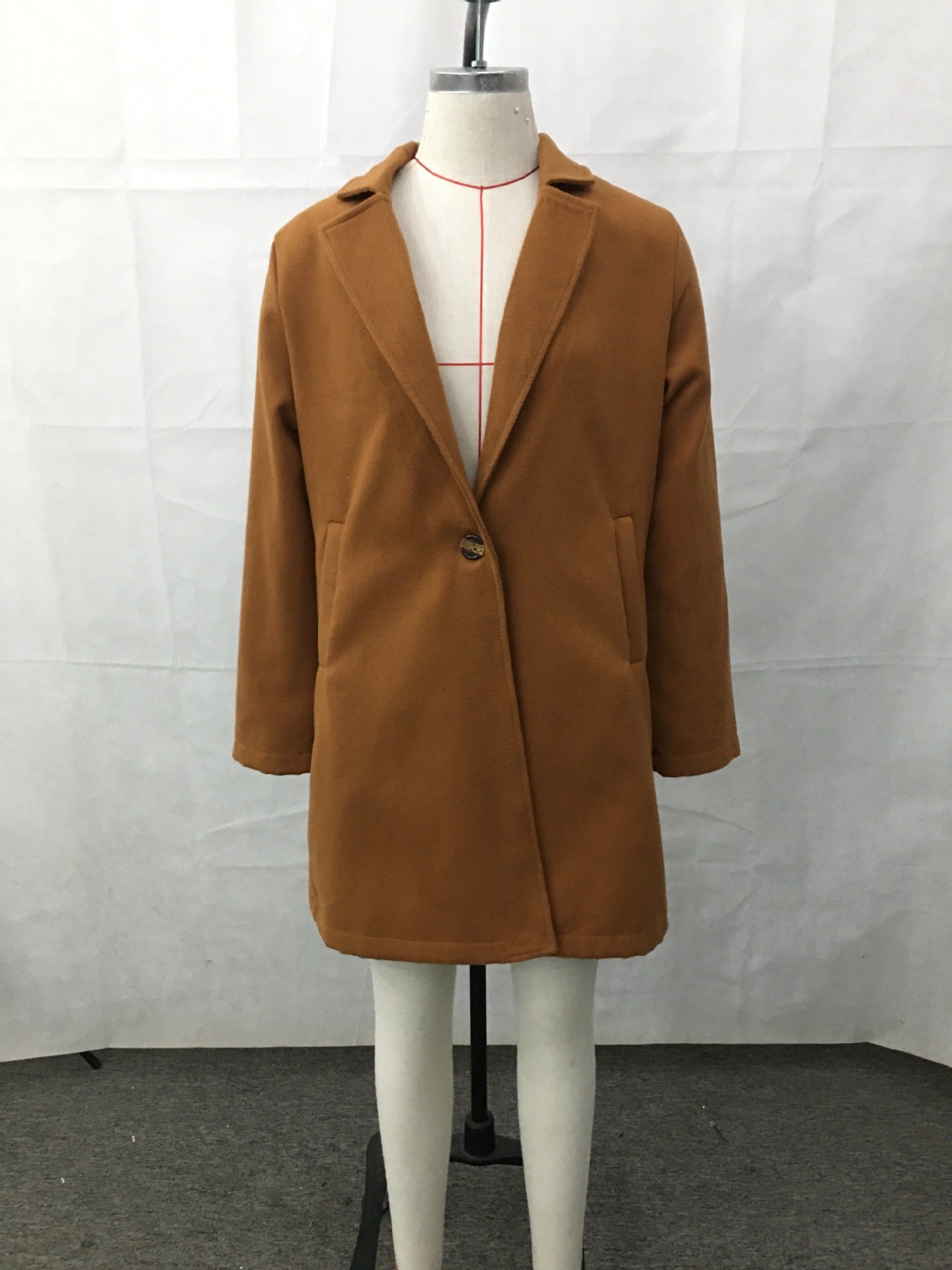 Button reversible trench coat Women's solid color pocket loose long sleeve woolen coat coat