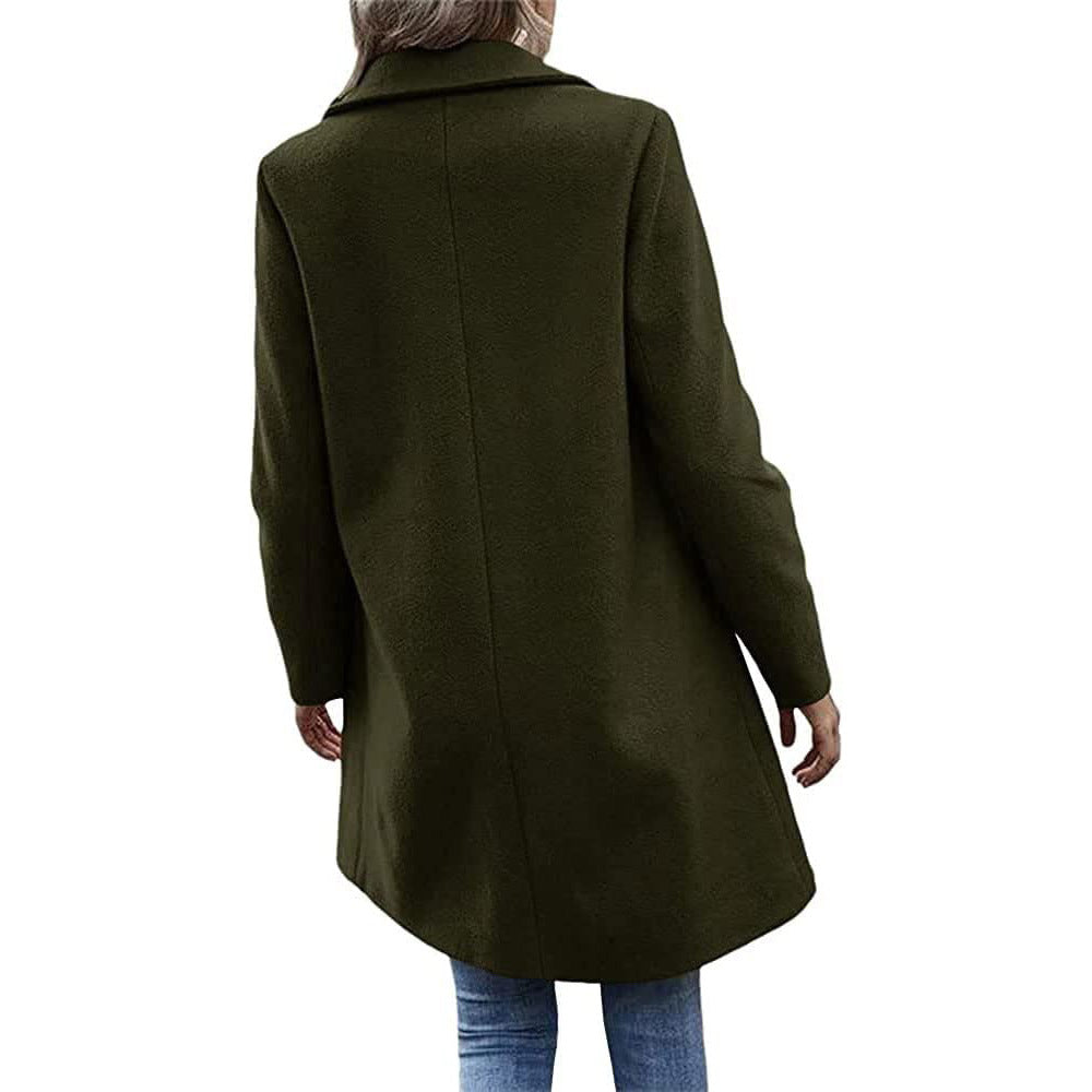 Button reversible trench coat Women's solid color pocket loose long sleeve woolen coat coat