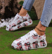 Halloween Cartoon Print Flats Fashion Graffiti Flats Shoes Platform Lace-up Round Toe Sports Shoes