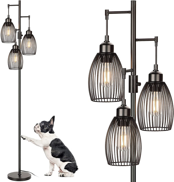 68" Dimmable Industrial Floor Lamp, 3 Edison Bulbs