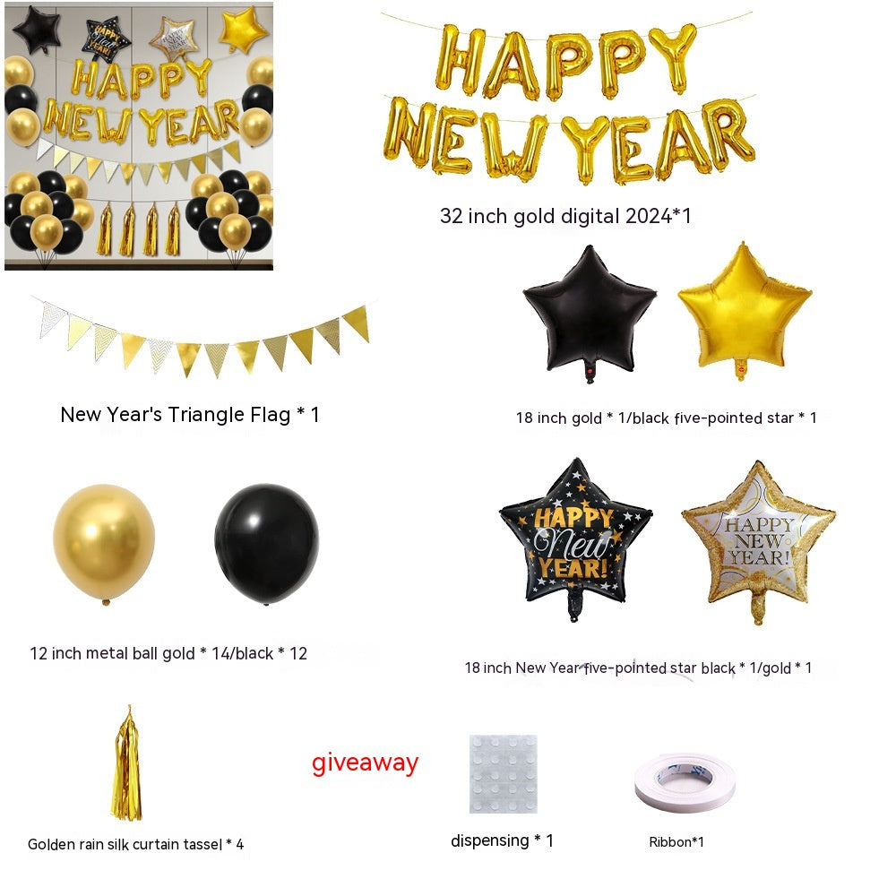 32-inch 2024 New Year Balloon Set Wine Bottle Gilding Triangle Hanging Flag Balloon