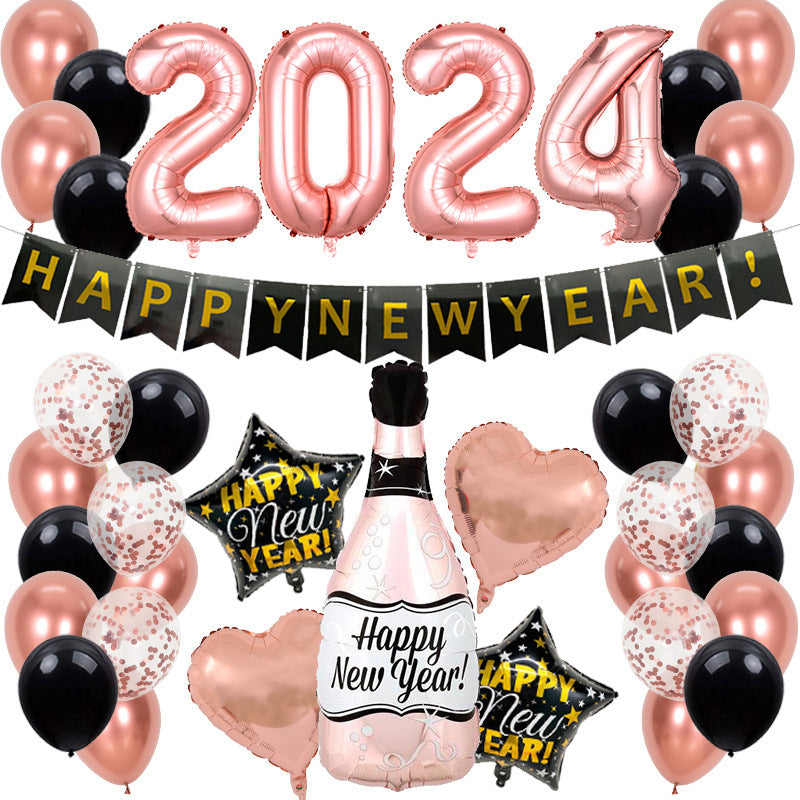 2024 New Year Party Balloon Set Wine Bottle Flag 32-inch Digital Balloon Combination Decorative Set