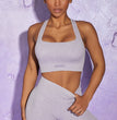 Stone Washed Rib Fitness Pants Women's Zipper Short Sleeve Bra