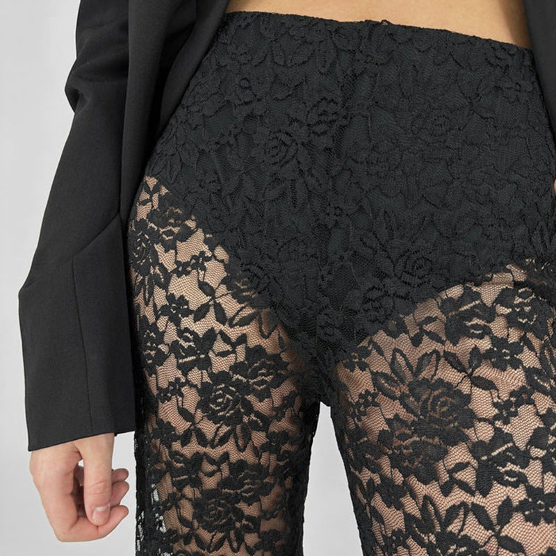 New All-match Lace High Waist Long Stitching Straight-leg Pants
