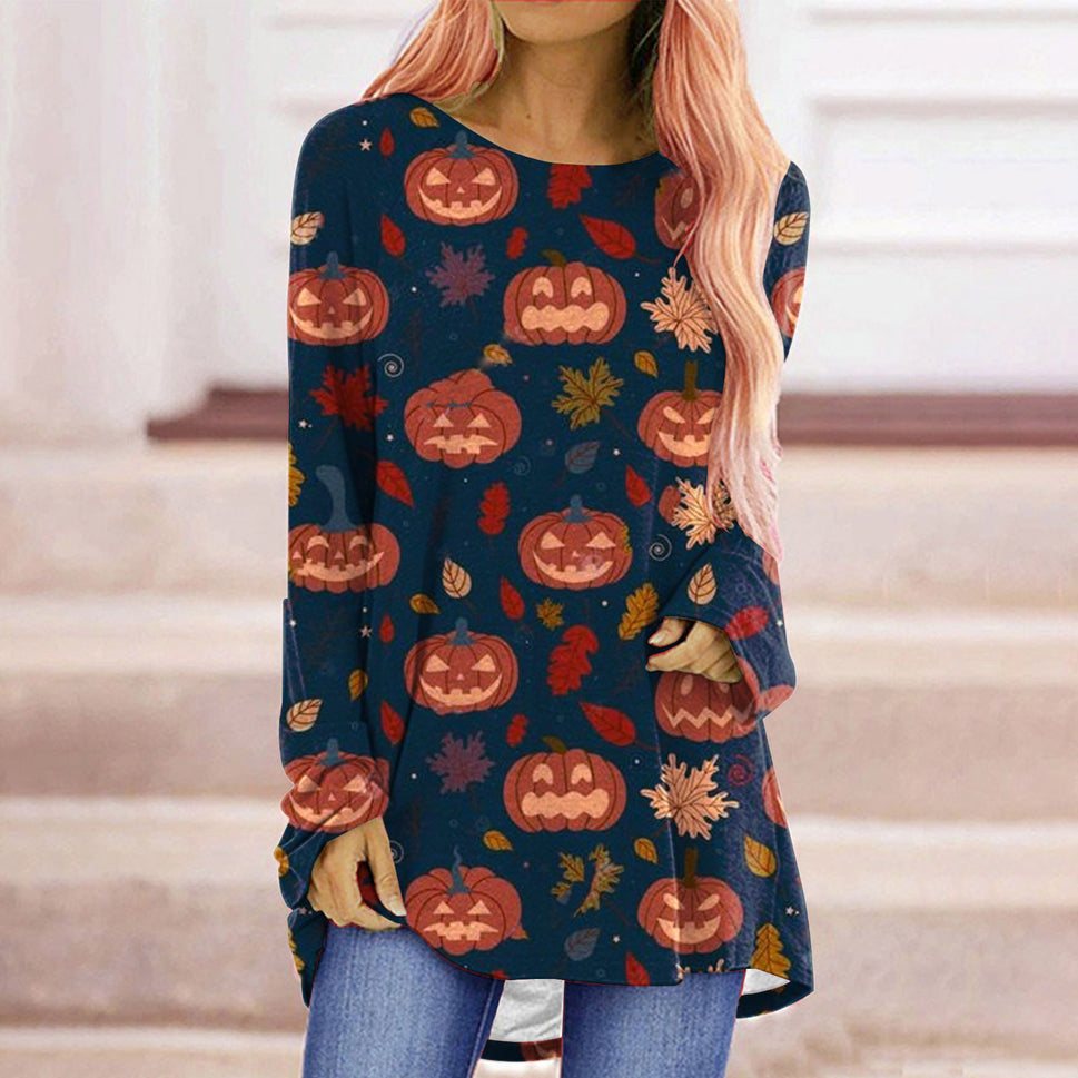 Halloween Theme Printed Long-sleeved T-shirt Women