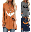 Halloween Theme Printed Long Sleeved T Shirt Women