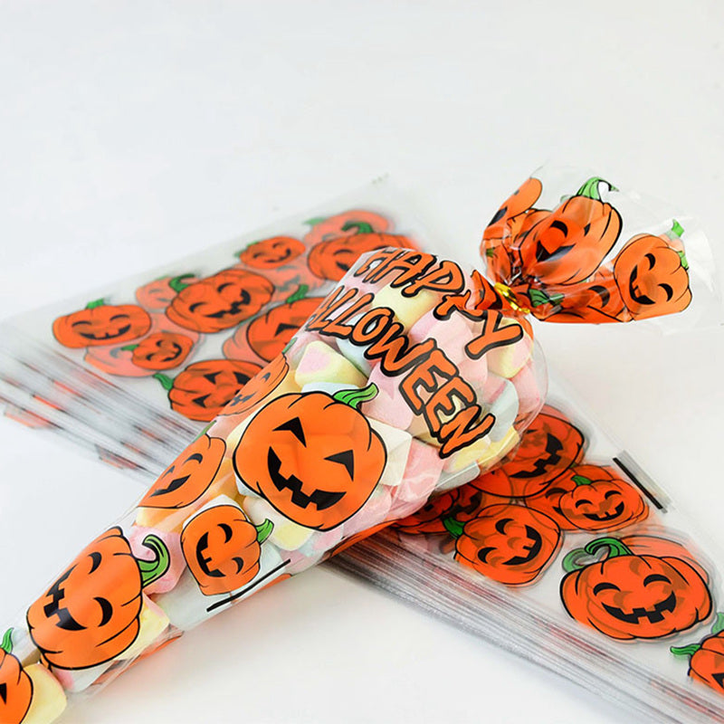 100Pcs Halloween Cone Bag Pumpkin Bat Spider Triangle Shape