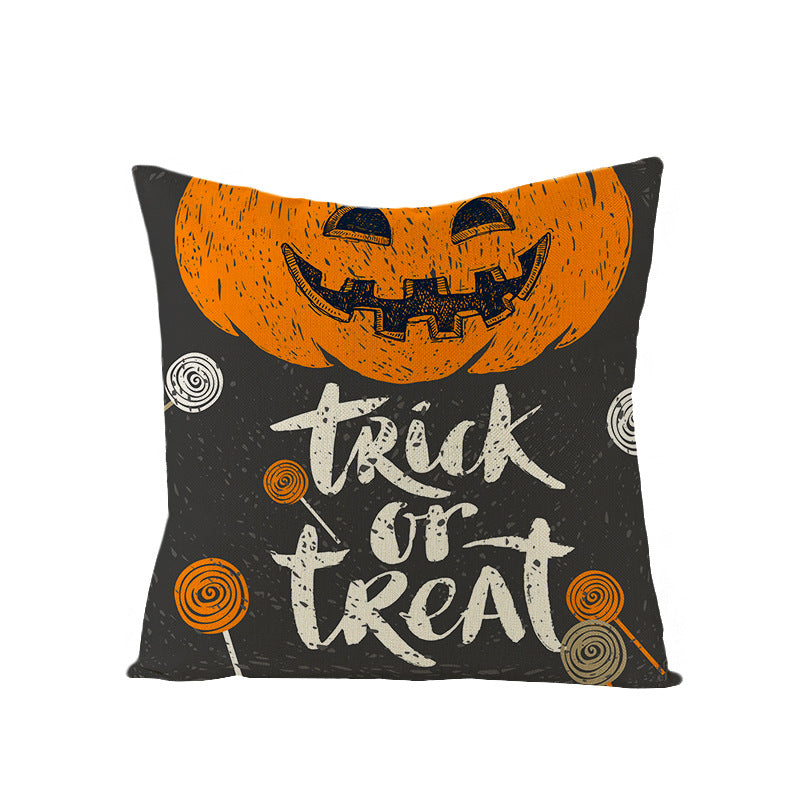 Home Halloween Pumpkin Linen Pillow Cover