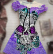 Halloween Print Drawstring Dress With Puffy Sleeves