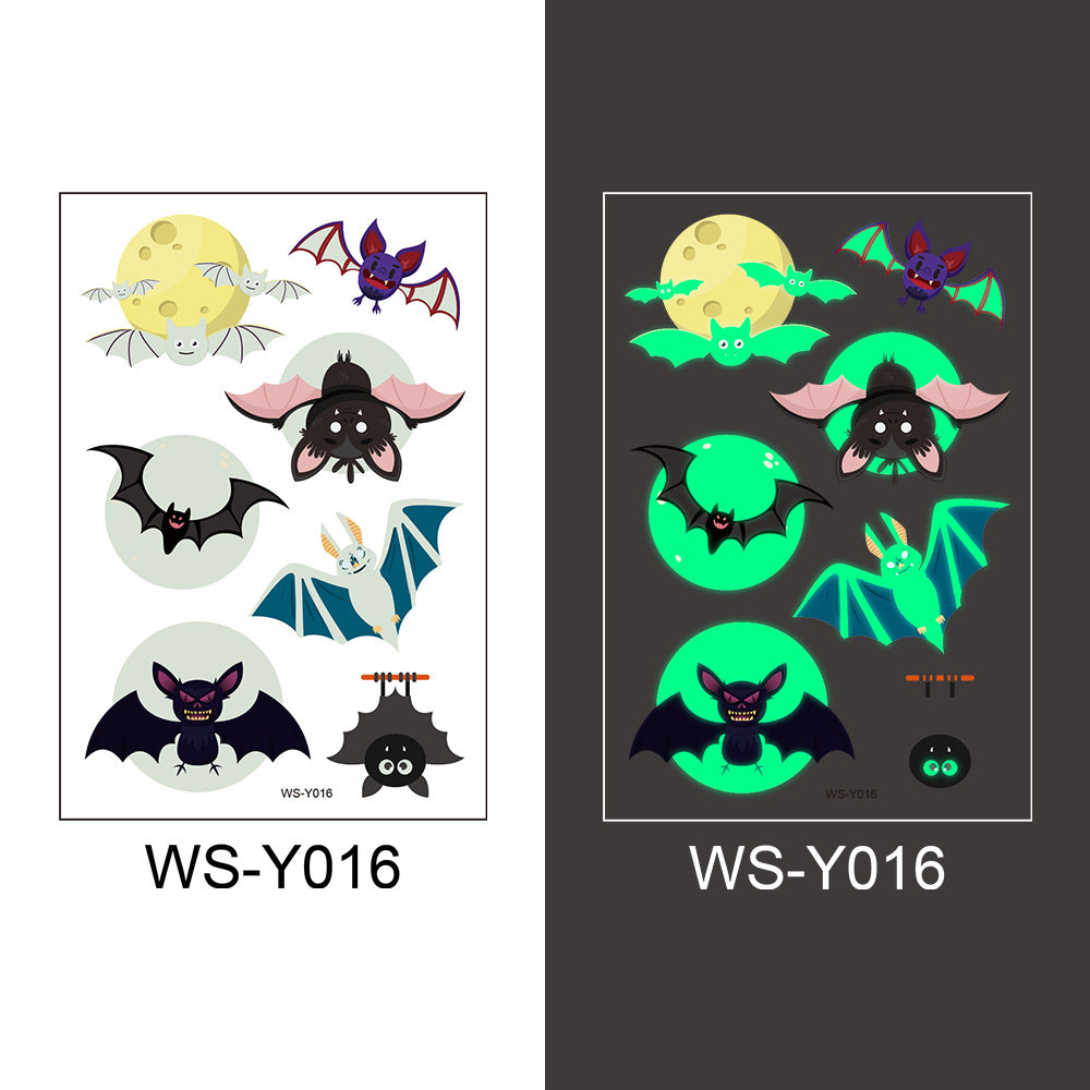 Halloween Glowing Bats Tattoo Stickers Fake Tattoos Paste on Face Arm Leg for Kids Body Art Sticker