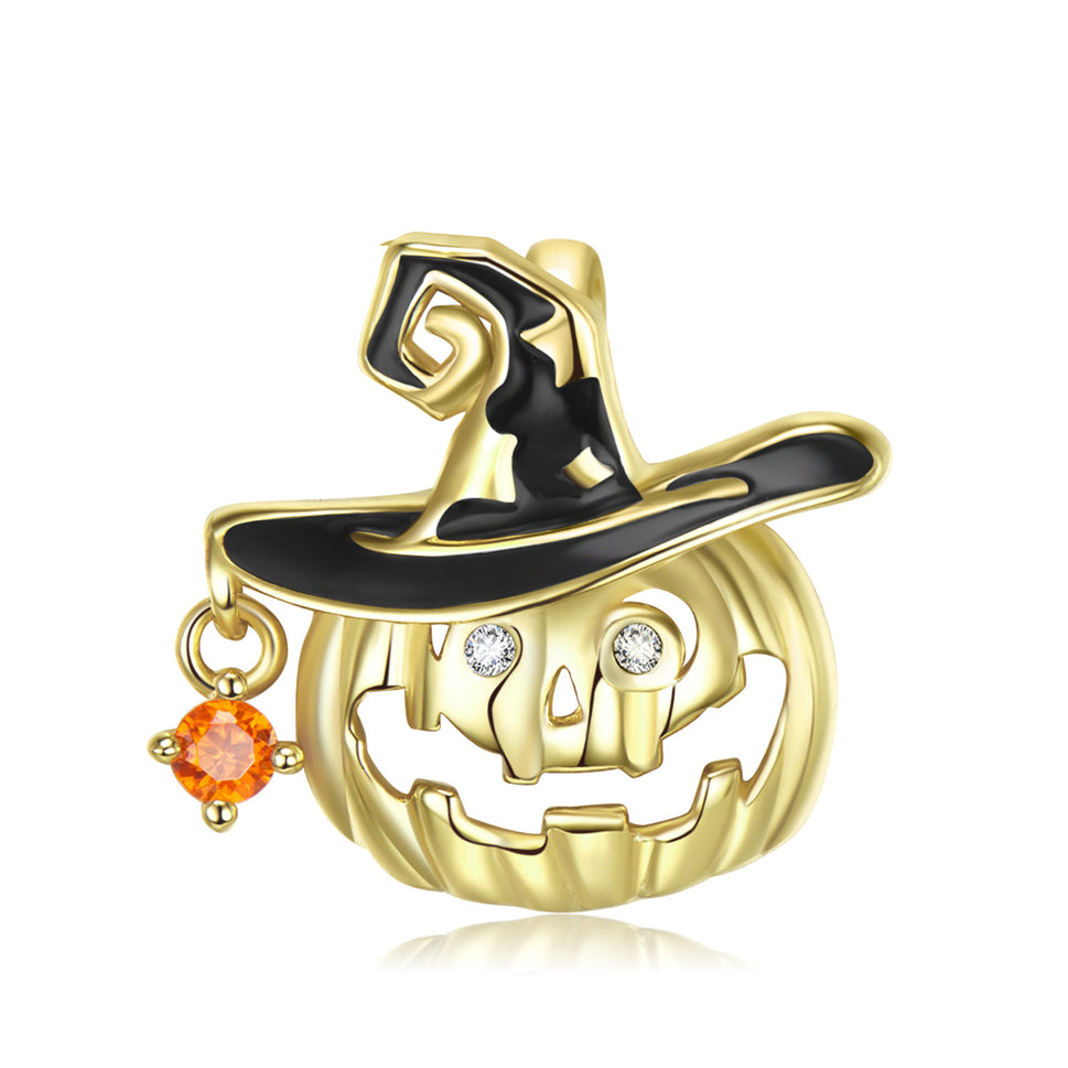 S925 Sterling Silver Gold-plated Magic Hat Pumpkin Beads Simple Hollowed Out Halloween Bracelet Diy Accessories