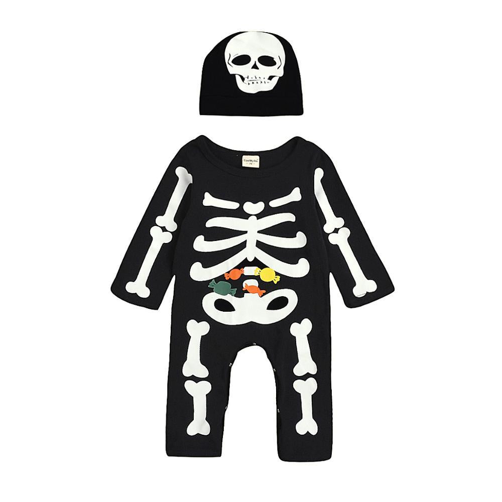Long sleeve Halloween skull print one-piece romper