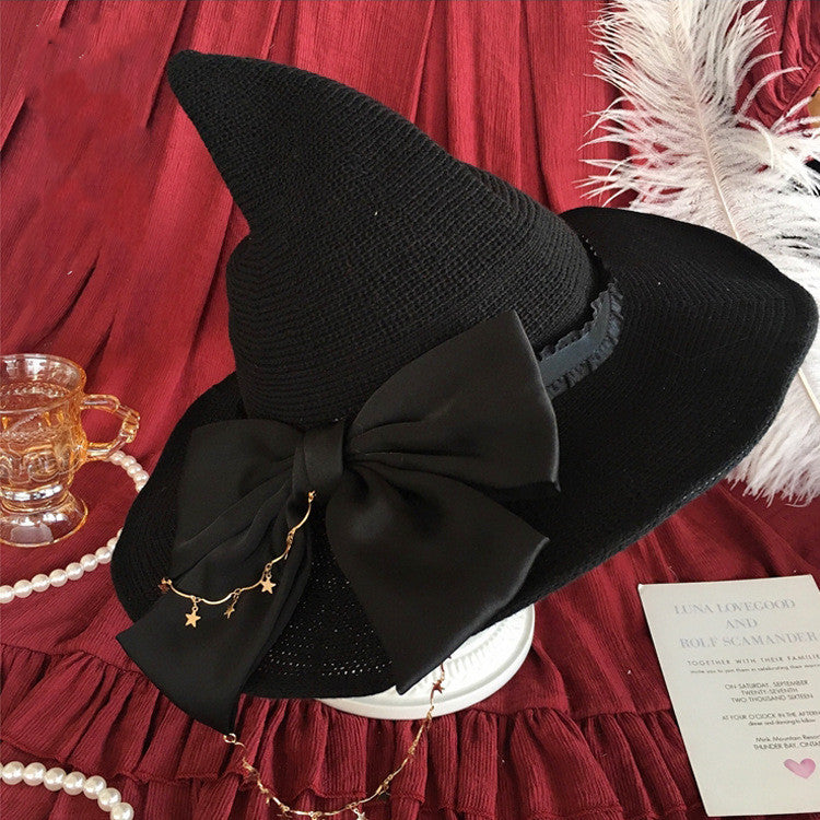 Lolita Velvet Witch Hat Halloween Wide Brim Rose Witch Hat