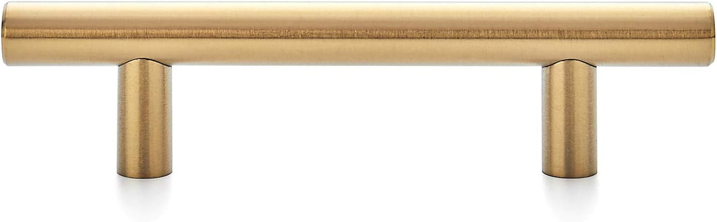 10 Pack 5 Inch Cabinet Pulls Brushed Brass Stainless Steel Kitchen Drawer Pulls Cabinet Handles 5”Length, 3” Hole Center