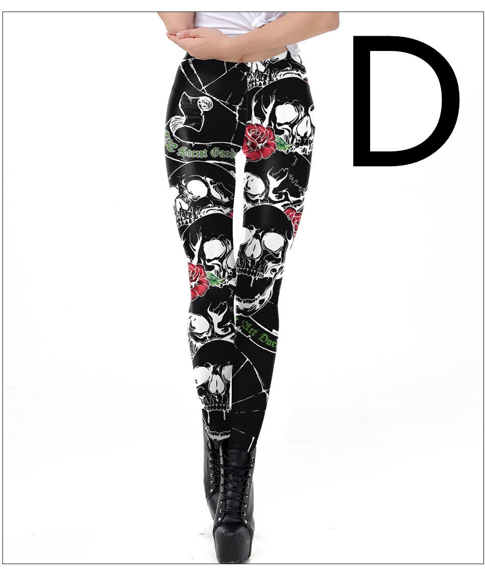 Halloween Night Skull Frame Digital Print Sexy Leggings