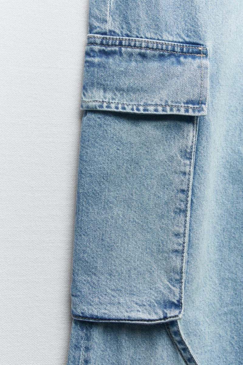 Women's Fashion Loose Strap Accessories Mid Waist Cargo Jeans