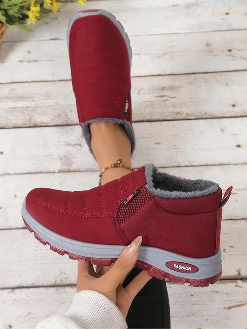 (Runs Small 1 Size) Warm Fleece Lined Slip-On Sneakers, Anti-Slip Soft Sole Casual Shoes, Comfortable Versatile Footwear for Daily Wear