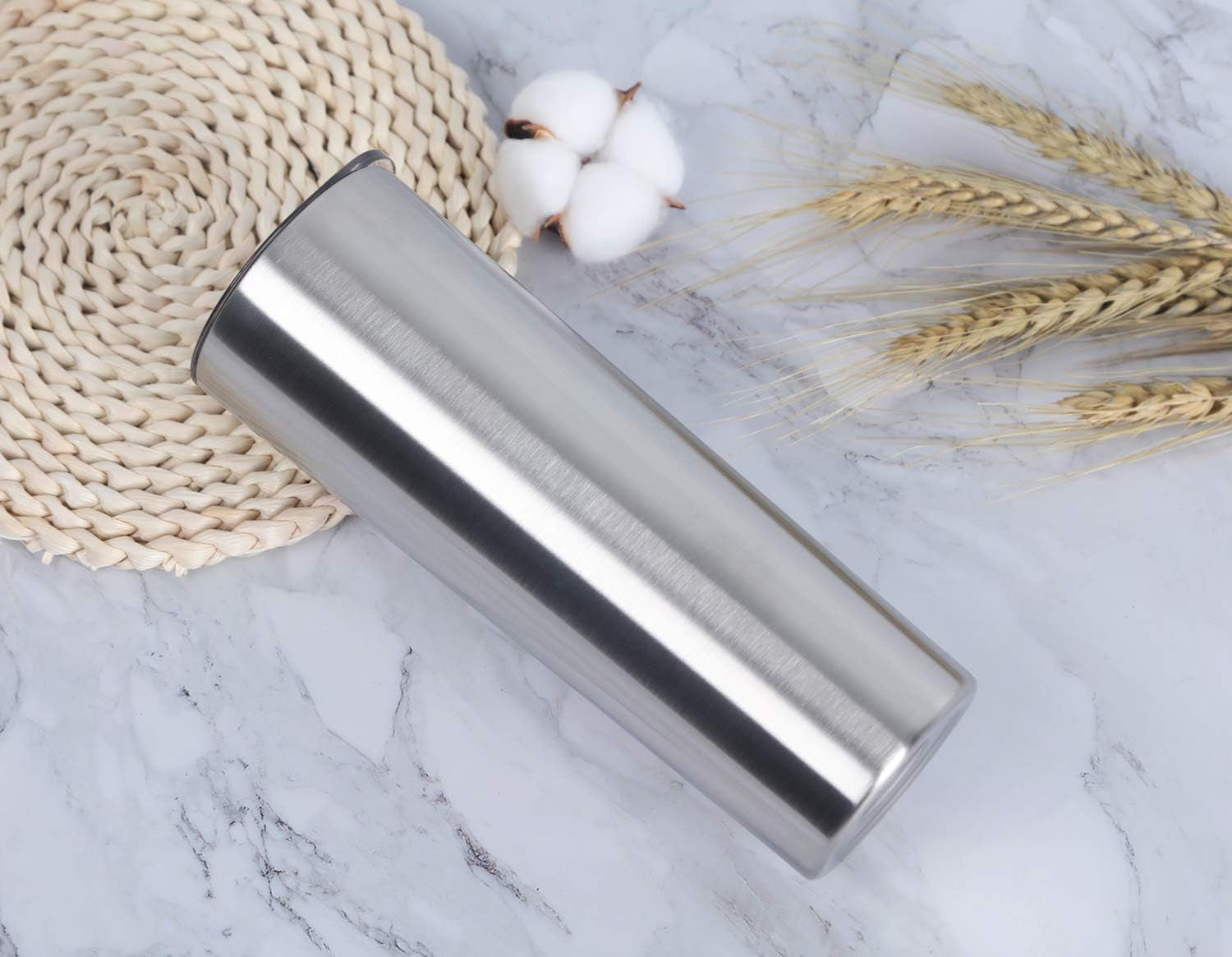 20 Oz Skinny Stainless Steel Tumbler Set with Lids, Insulated Slim Water Tumbler for DIY, Silver