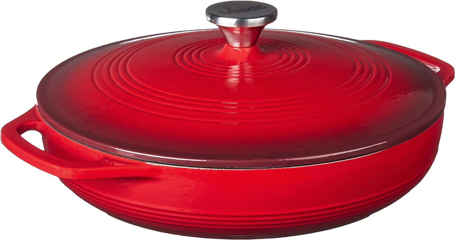 3.6 Quart Enameled Cast Iron Oval Casserole with Lid– Dual Handles – Oven Safe up to 500° F or on Stovetop - Use to Marinate, Cook, Bake, Refrigerate and Serve – Island Spice Red