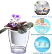 3 Packs 7" Large Clear Self-Watering Planters African Violet Pots Plastic Plant Pots Wicking Flower Pots for Indoor Plants, Herbs, African Violet, Ocean Spider Plant, Orchid Pot, Clear and White