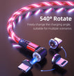 540 Rotate Luminous Magnetic Cable 3A Fast Charging Mobile Phone Charge Cable For LED Micro USB Type C For I Phone Cable