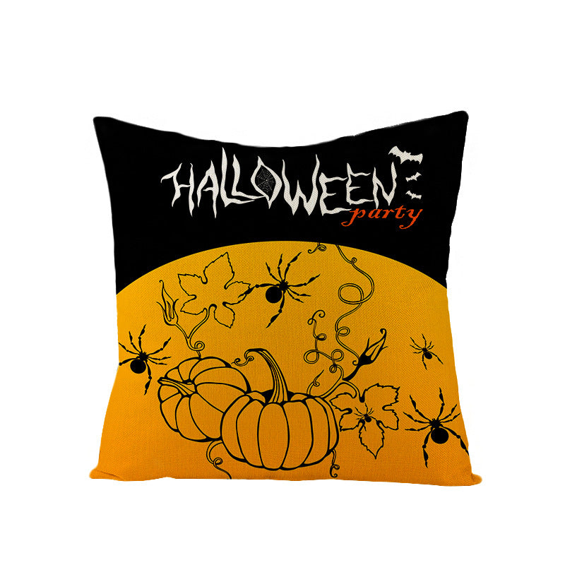 Home Halloween Pumpkin Linen Pillow Cover