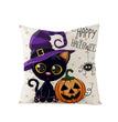 Halloween Linen Cute Cartoon Printed Kitten Pumpkin Head Pillow Cover