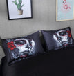 Black Skull Bedding Set Halloween Style Bed Sheet Queen King Double Bed Linen Cotton Blend Flower Skull Duvet Cover Set