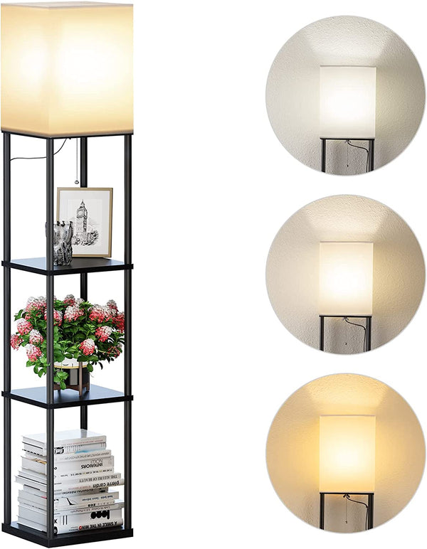 Modern Floor Lamp with Shelves, Black