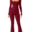 Women's Long Sleeve Belly And Waist Shaping Square Collar High Elastic Jumpsuit