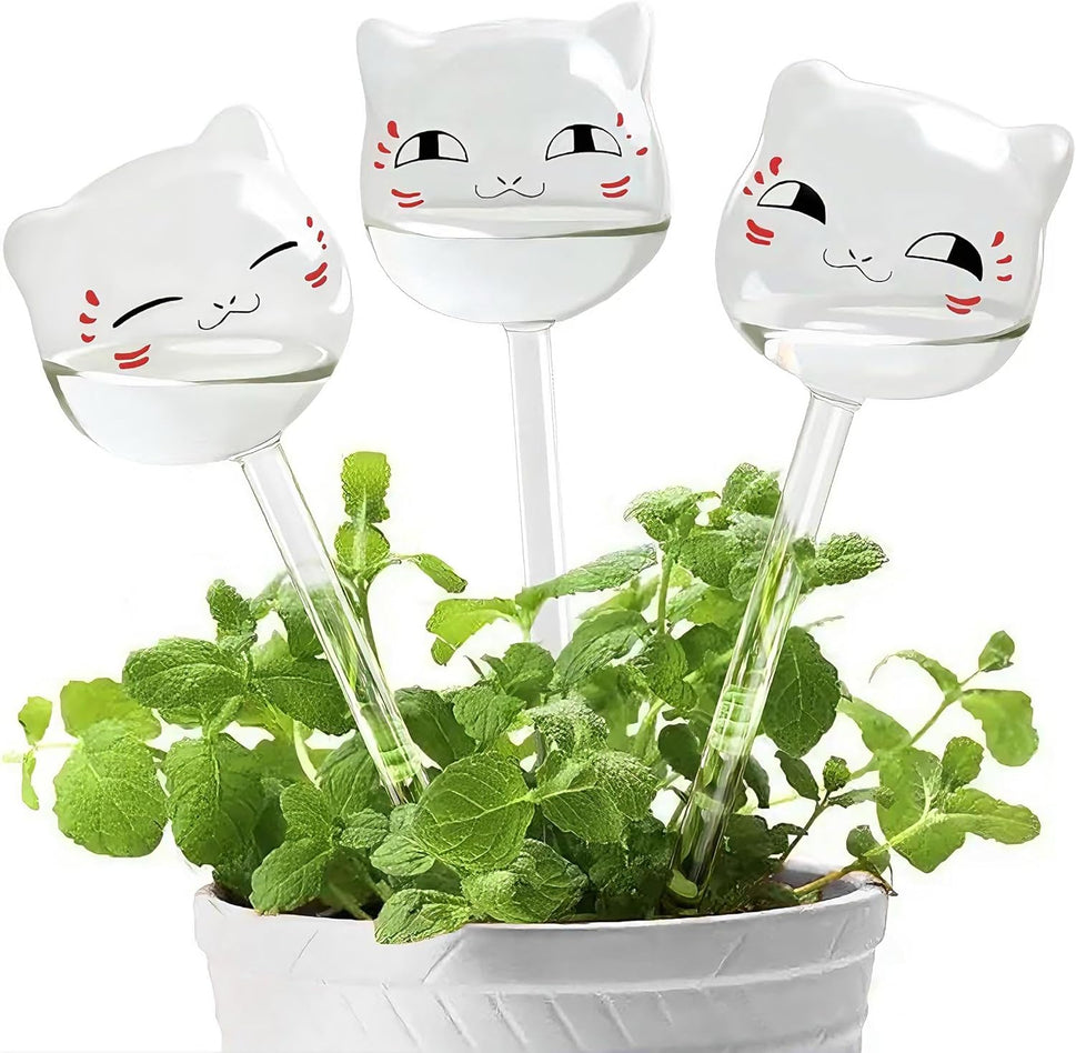 Plant Watering Globes Self Watering Planter Insert Glass Spikes, Hand Blown Clear Automatic Water Bulbs for Outdoor&Indoor Plants, 6.4Oz/190Ml Capacity, 3 Cats