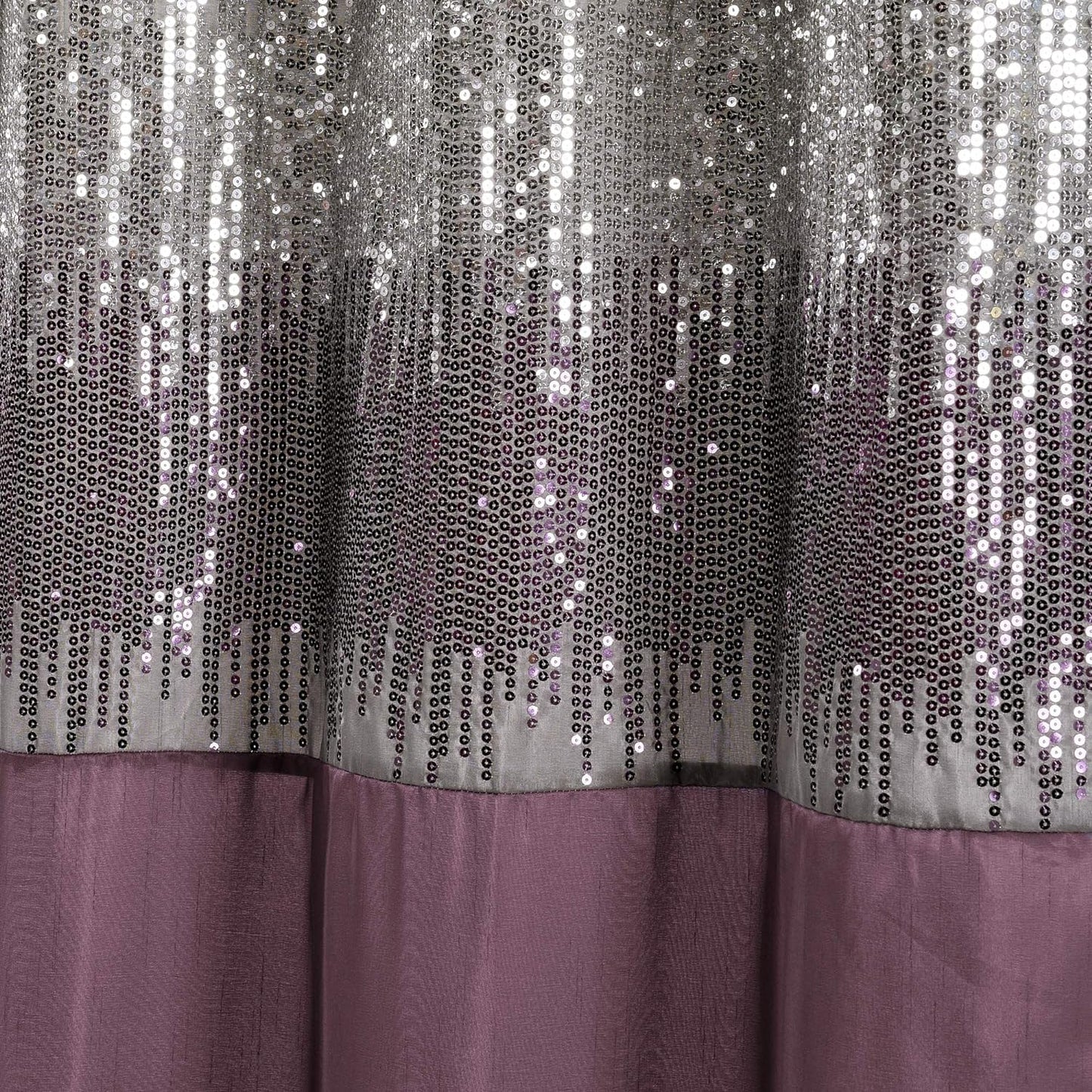 Night Sky Shower Curtain, Single, 72" W X 72" L, Gray & Purple - Sequin Shower Curtain - Sparkly Color Block Bath Curtain - Modern Glam Bathroom Decor