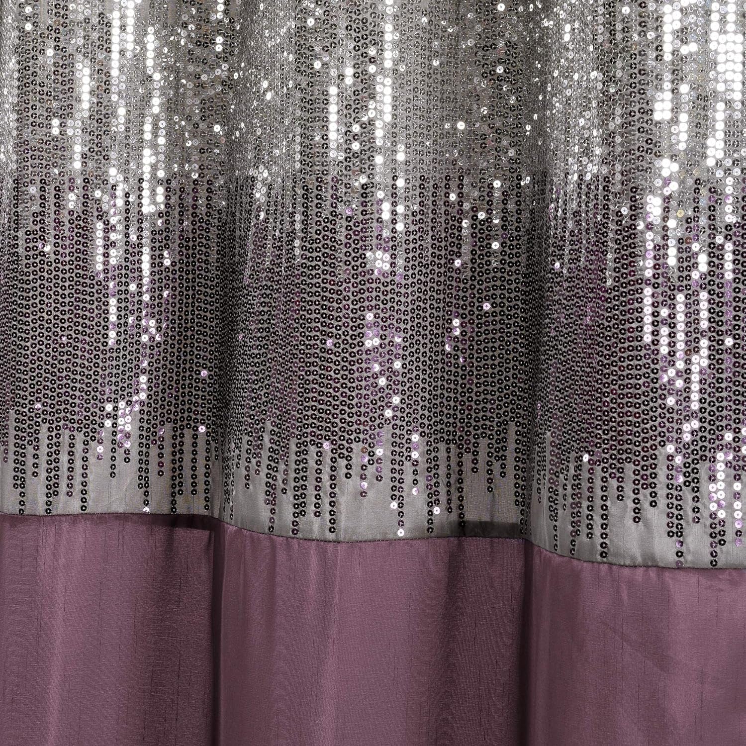 Night Sky Shower Curtain, Single, 72" W X 72" L, Gray & Purple - Sequin Shower Curtain - Sparkly Color Block Bath Curtain - Modern Glam Bathroom Decor