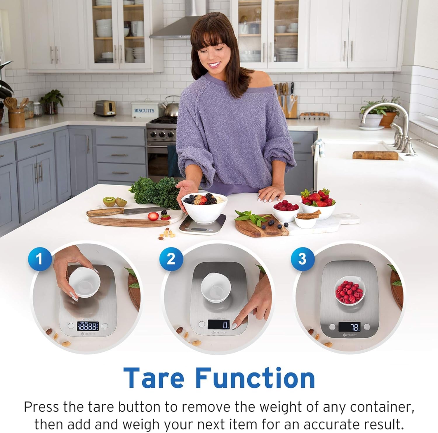 Food Kitchen Scale, Digital Grams and Ounces for Weight Loss, Baking, Cooking, Keto and Meal Prep, Postal Scale for Packages, Liquids, Jewelry, Medium, Silver Stainless Steel