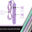 6-Outlet Surge Protector, Power Strip, Flat Plug, Braided Cord, Decorative, 3 Ft Power Cord, Wall Mount, Tangle-Free, Warranty, Lavender, 41639