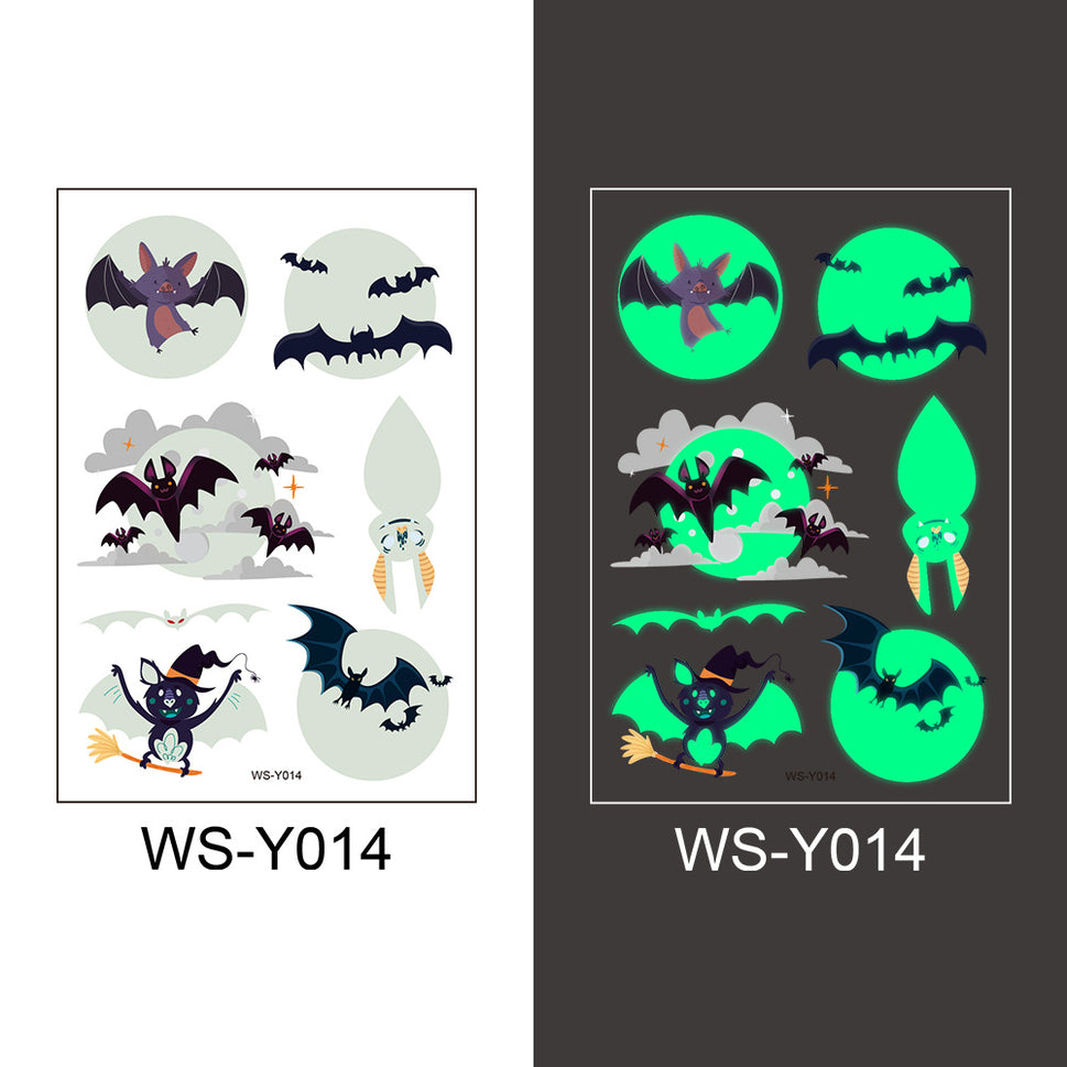 Halloween Glowing Bats Tattoo Stickers Fake Tattoos Paste on Face Arm Leg for Kids Body Art Sticker